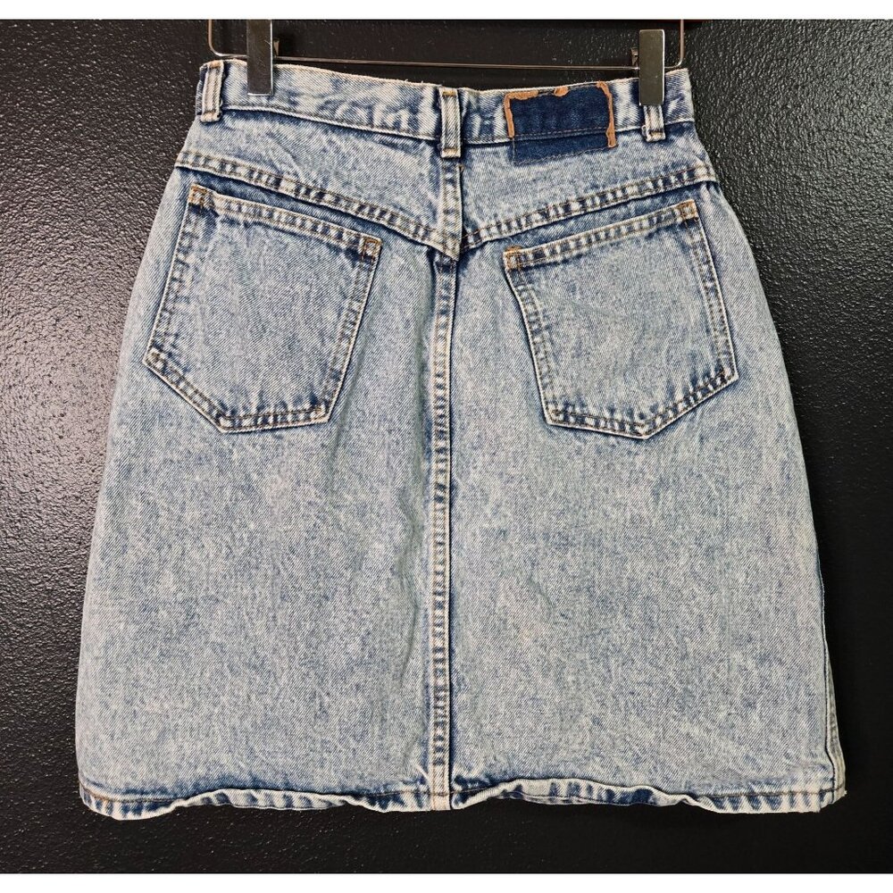 Vintage 90s 80s Women's Palmettos Light Acid Wash Denim Skirt Flawed Pockets & B - Picture 2 of 6